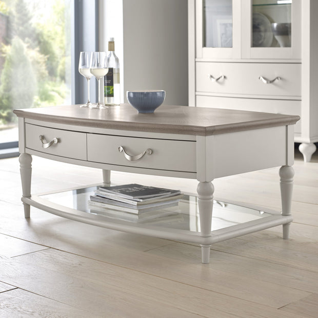 Bentley Designs Montreux Grey Washed Oak & Soft Grey Coffee Table With Drawers
