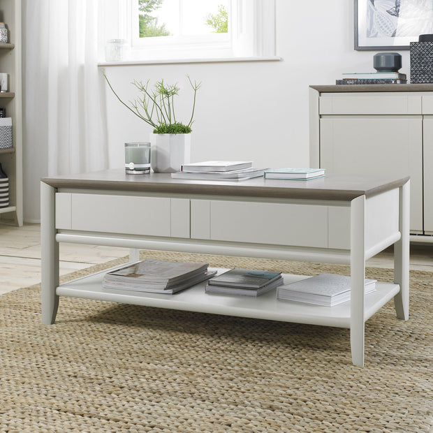 Bentley Designs Bergen Grey Washed Oak Coffee Table With Drawer