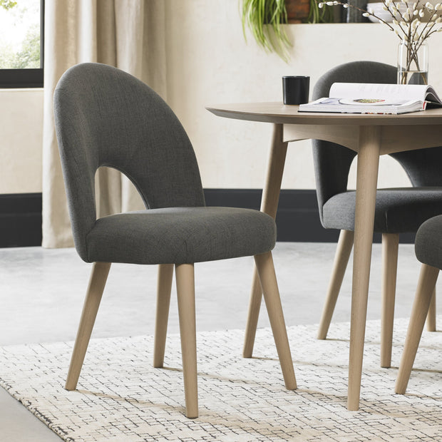 Dansk Scandi Oak Upholstered Chair - Cold Steel Fabric