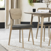 Dansk Scandi Oak Veneer Back Chair - Cold Steel Fabric