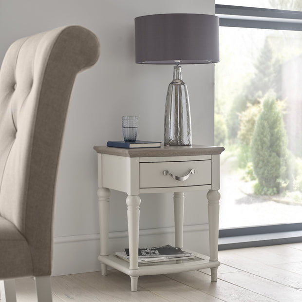 Bentley Designs Montreux Grey Washed Oak & Soft Grey Lamp Table With Drawer