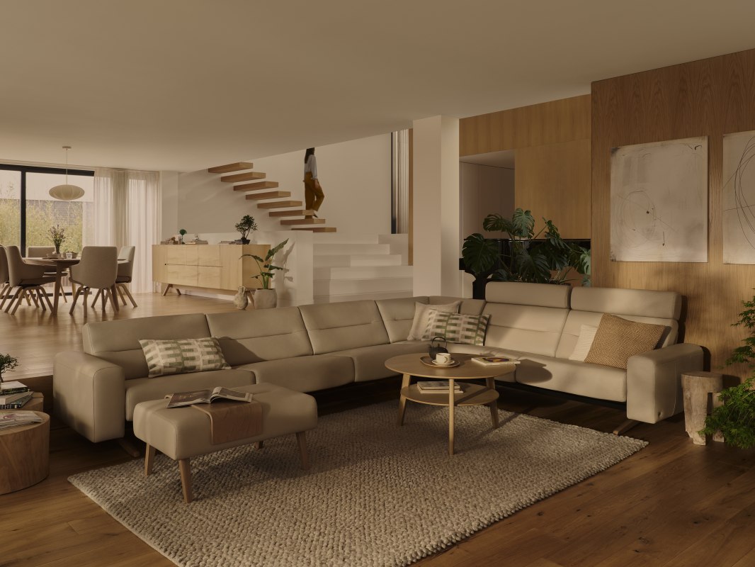 Stressless Stella S1 Arms 3 5 Seater Corner 2 5 Seater Sofa in Velaro Light Grey with Oak