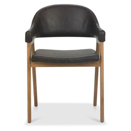 Camden Rustic Oak Upholstered Armchair - Old West Vintage Bonded Leather (Pair) Camden Rustic Oak Upholstered Armchair - Old West Vintage Bonded Leather (Pair)