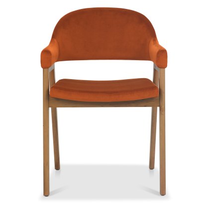 Camden Rustic Oak Upholstered Armchair - Rust Velvet (Pair) Camden Rustic Oak Upholstered Armchair - Rust Velvet (Pair)
