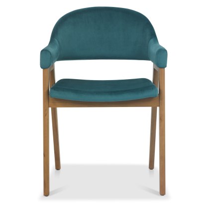 Camden Rustic Oak Upholstered Armchair - Azure Velvet (Pair) Camden Rustic Oak Upholstered Armchair - Azure Velvet (Pair)