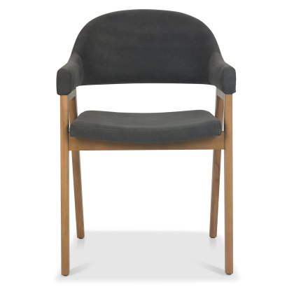 Camden Rustic Oak Upholstered Armchair - Dark Grey Fabric (Pair) Camden Rustic Oak Upholstered Armchair - Dark Grey Fabric (Pair)