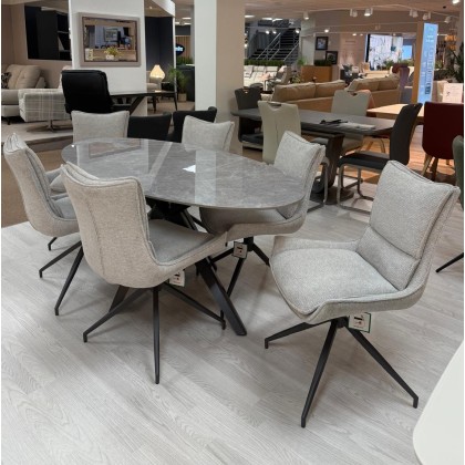Vitalli Oval 180cm Table with 6 x Amber Swivel Chairs Vitalli Oval 180cm Table with 6 x Amber Swivel Chairs