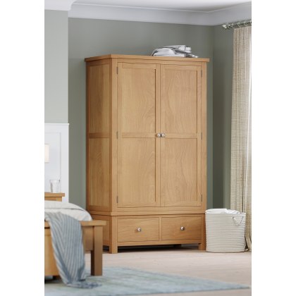 Dodford Oak Gents Wardrobe with 2 Drawers Dodford Oak Gents Wardrobe with 2 Drawers