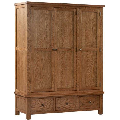 Dodford Rustic Oak Triple Wardrobe with 3 Drawers Dodford Rustic Oak Triple Wardrobe with 3 Drawers