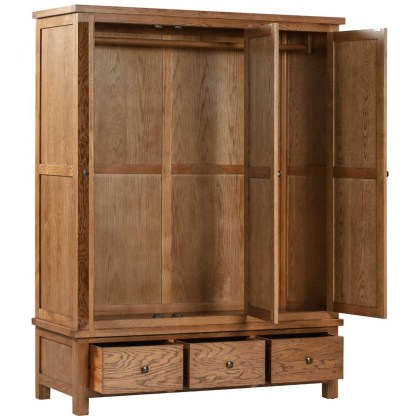 Dodford Rustic Oak Triple Wardrobe with 3 Drawers Dodford Rustic Oak Triple Wardrobe with 3 Drawers