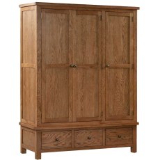 Dodford Rustic Oak Triple Wardrobe with 3 Drawers Dodford Rustic Oak Triple Wardrobe with 3 Drawers