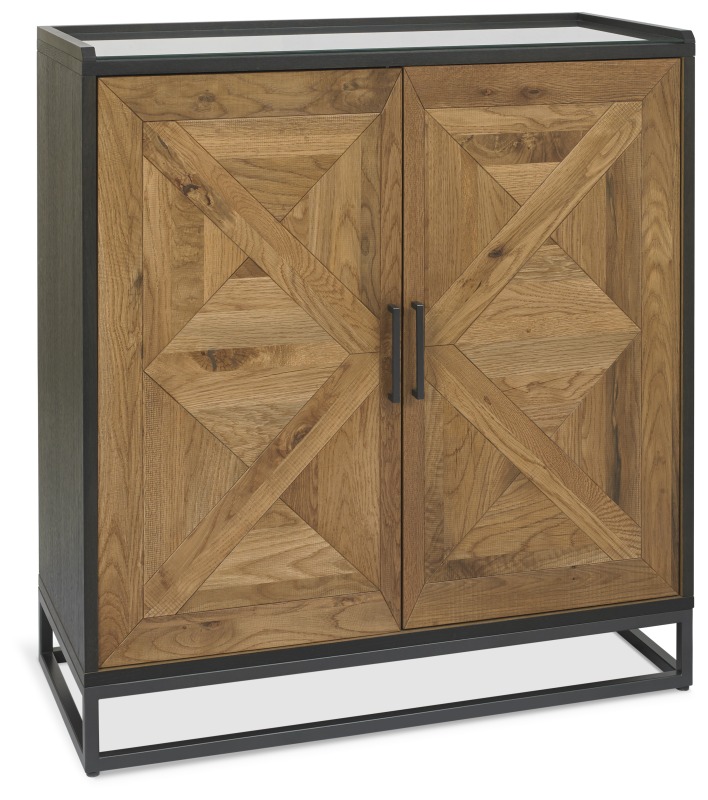Indus Rustic Oak Drinks Cabinet   front angle